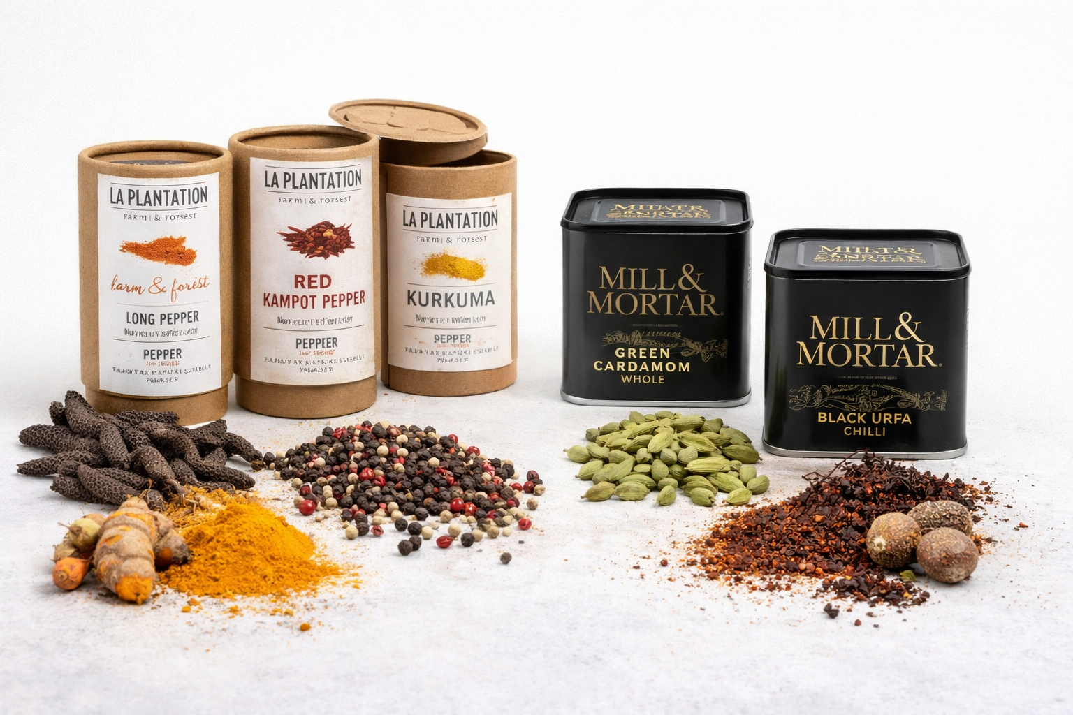 Jednodruhové koření La Plantation a Mill & Mortar